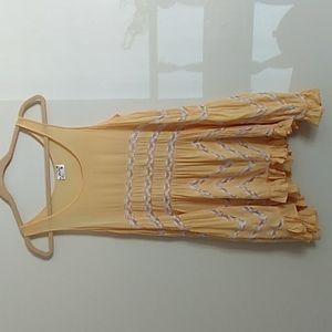 Intimately Free People SZ XS TP Yellow White Lace  Trim White Dots Mini Dress